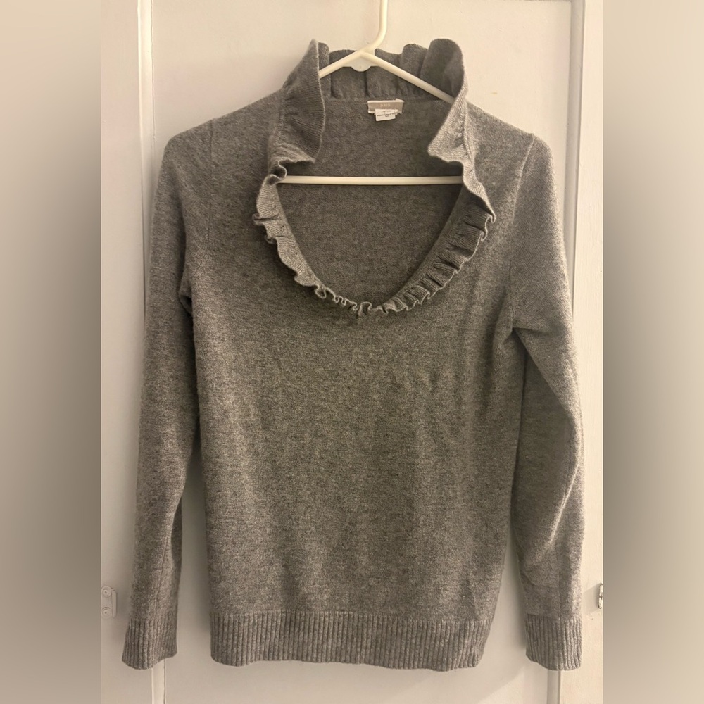 Jcrew 100% Cashmere Ruffle V-neck Sweater Size Medium